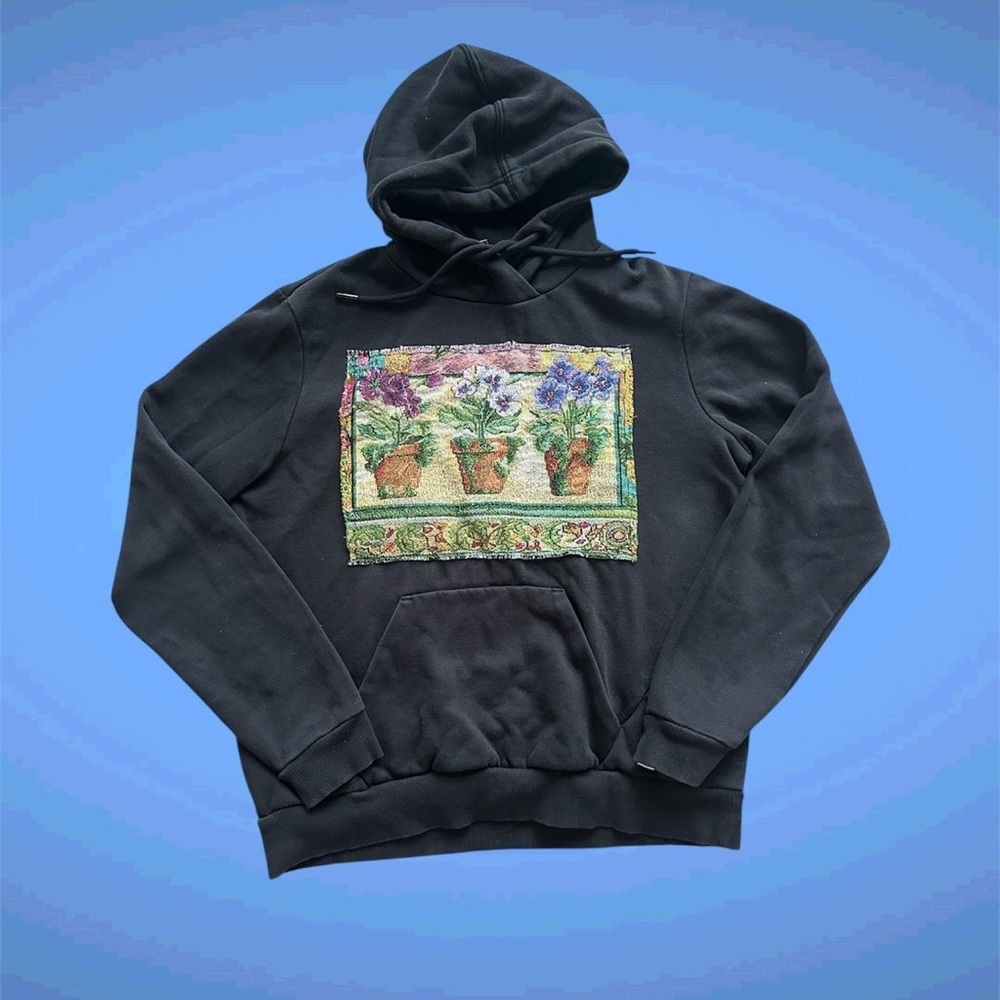 Black Hoodie with Floral Patch